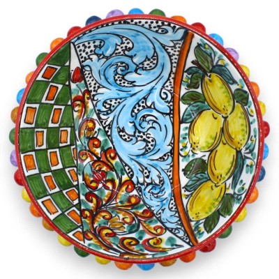 Pigna Mehrfarbiger Keramikständer Caltagirone Elite Series Ø 26 cm, H ca. 16 cm. Sizilianische Karrendekoration - 