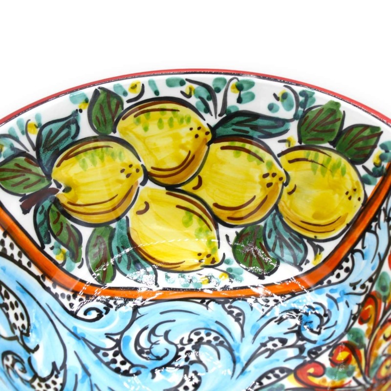 Alzata Pigna in ceramica Caltagirone Serie Èlite Ø 26 cm, h 16 cm ca. decoro carretto siciliano - 