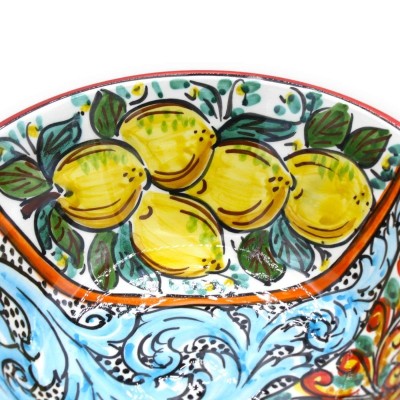 Pigna Mehrfarbiger Keramikständer Caltagirone Elite Series Ø 26 cm, H ca. 16 cm. Sizilianische Karrendekoration - 