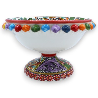 Alzata Pigna in ceramica Caltagirone Serie Èlite Ø 26 cm, h 16 cm ca. decoro carretto siciliano - 