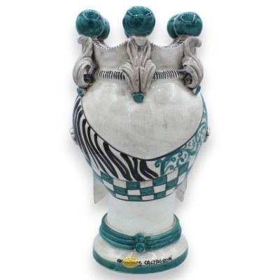 Testa di Moro Caltagirone h 34 cm ca. (1pz) Serie ÉLITE, verderame - decoro motivo a scacchi e zebrato - 