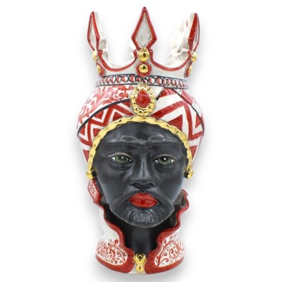 Testa di Moro Caltagirone h 36 cm ca.(1pz) Serie ÉLITE, Rosso, smalto oro zecchino 24k - 