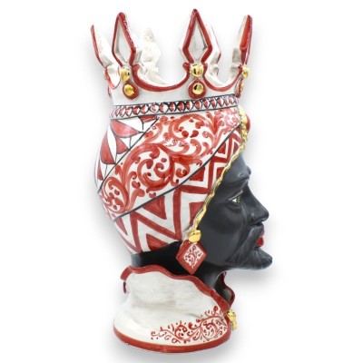 Caltagirone-Mohrenkopf, Höhe ca. 37 cm (1 Stück), ÉLITE-Serie mit Bordeaux-Dekor und 24-Karat-Emaille aus reinem Gold - 