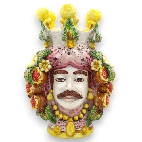 Par de cabezas de moro Caltagirone h aproximadamente 40 cm. Modelo de granadas y flores. -  2