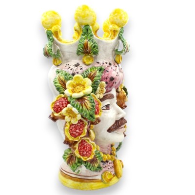 Coppia di Teste di Moro Caltagirone h 40 cm ca. Modello Melograni e Fiori - 
