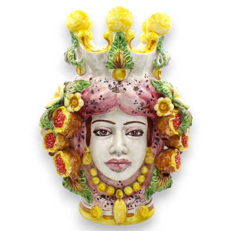 Coppia di Teste di Moro Caltagirone h 40 cm ca. Modello Melograni e Fiori - 