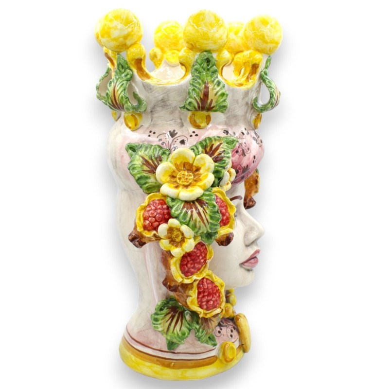 Coppia di Teste di Moro Caltagirone h 40 cm ca. Modello Melograni e Fiori - 