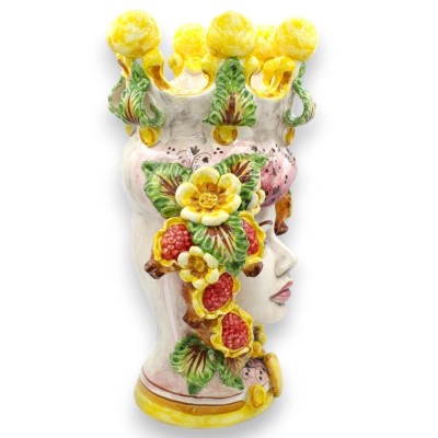 Coppia di Teste di Moro Caltagirone h 40 cm ca. Modello Melograni e Fiori - 