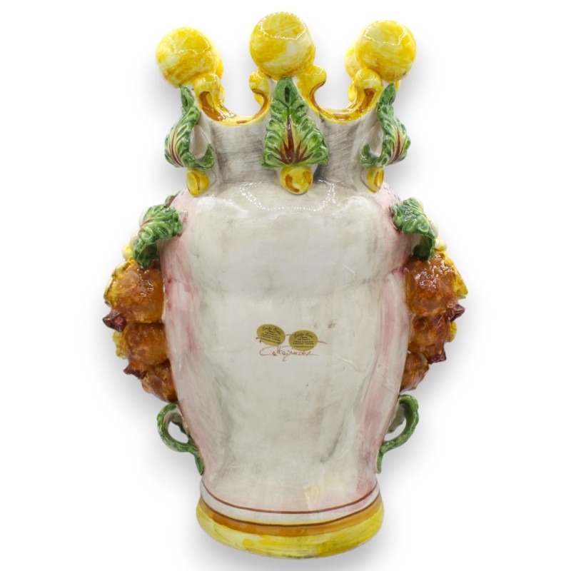 Coppia di Teste di Moro Caltagirone h 40 cm ca. Modello Melograni e Fiori - 