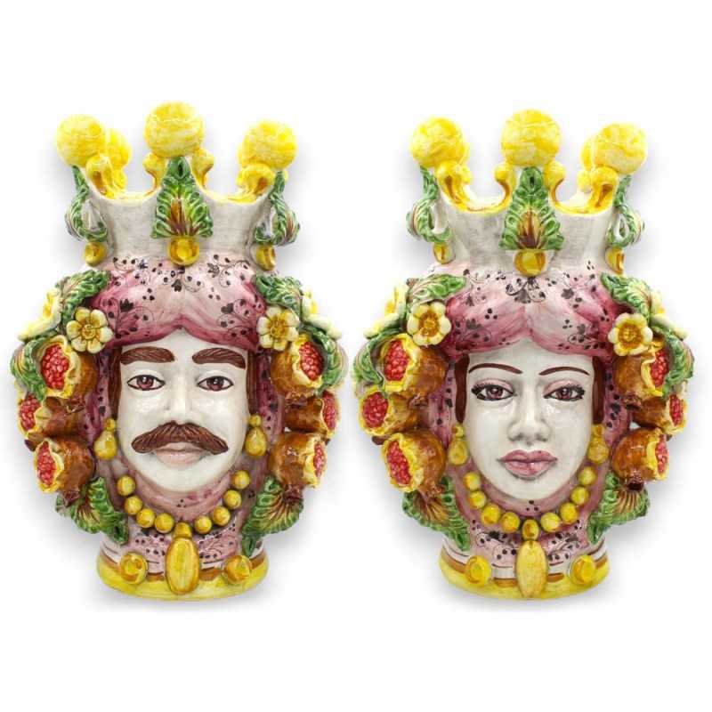 Paar Mohrenköpfe Caltagirone H ca. 40 cm. Granatäpfel- und Blumenmodell - 