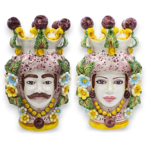 Paar Mohrenköpfe Caltagirone H ca. 40 cm. Mehrfarbiges Blumenmuster