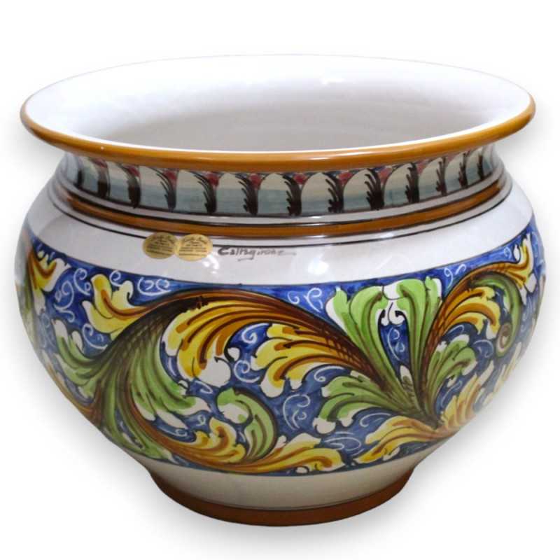 Cachepot Macetero de cerámica Caltagirone, decoración barroca amarilla y verde sobre fondo azul con 5 opciones de tamaño
