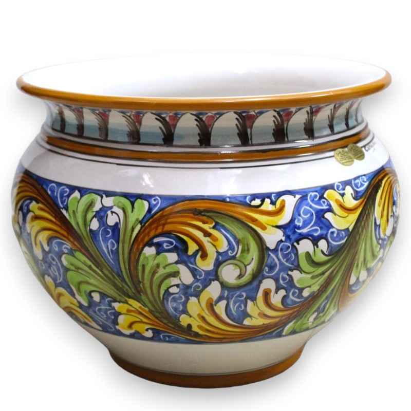 Cachepot Caltagirone vaso de cerâmica, decoração barroca amarela e verde sobre fundo azul com 5 opções de tamanho (1 uni