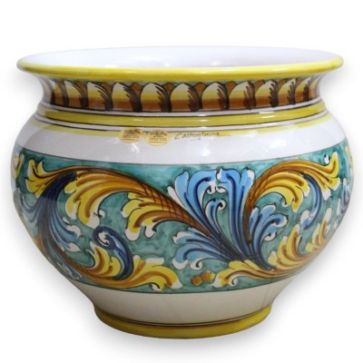 Cachepot Vaso per piante in ceramica Caltagirone, decoro Barocco su fondo verderame con 5 opzioni dimensione (1Unità) - 