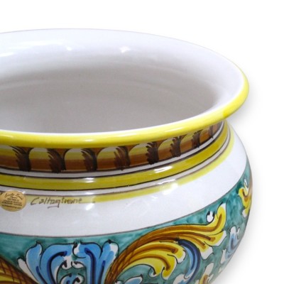 Cachepot Vaso per piante in ceramica Caltagirone, decoro Barocco su fondo verderame con 5 opzioni dimensione (1Unità) - 