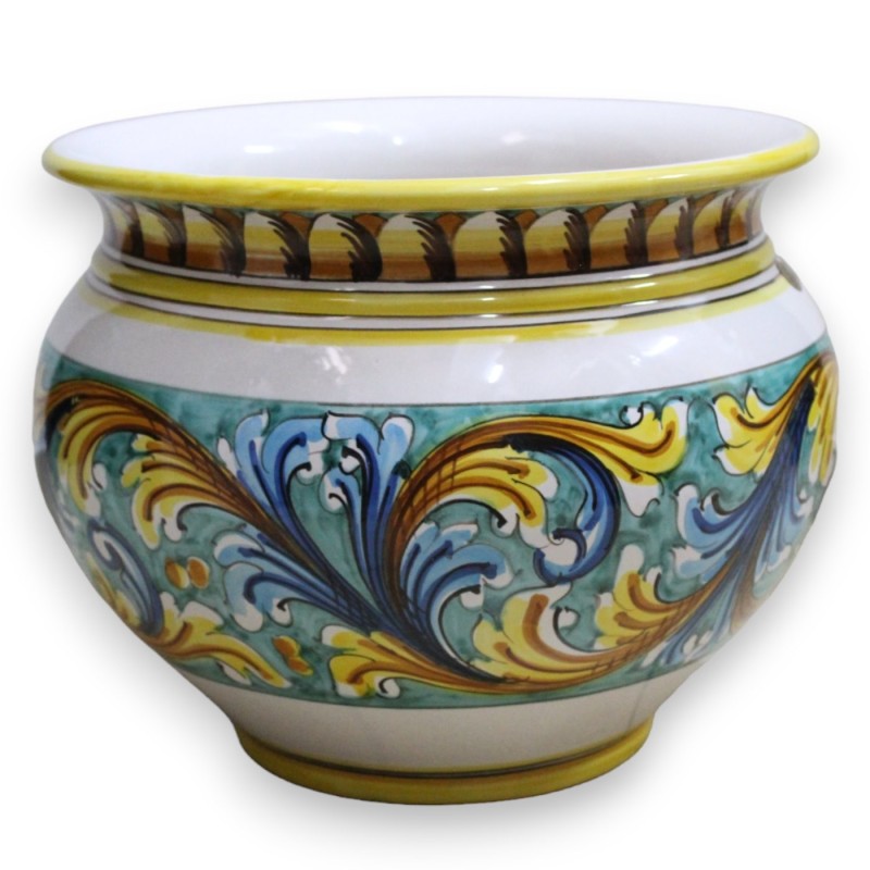 Cachepot Macetero de cerámica Caltagirone, decoración barroca sobre fondo verdín con 5 opciones de tamaño (1ud) - 