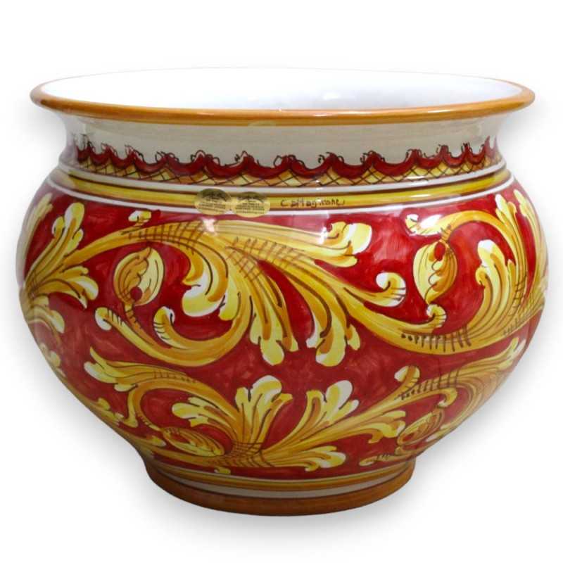 Cachepot Vaso per piante in ceramica Caltagirone, decoro Barocco classico su fondo rosso con 5 opzioni dimensione (1pz) 