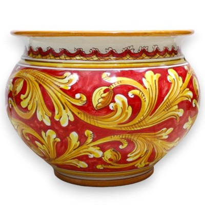 Cachepot Caltagirone Keramik-Pflanztopf, klassische Barockdekoration auf rotem Hintergrund mit 5 Größenoptionen (1 Stück