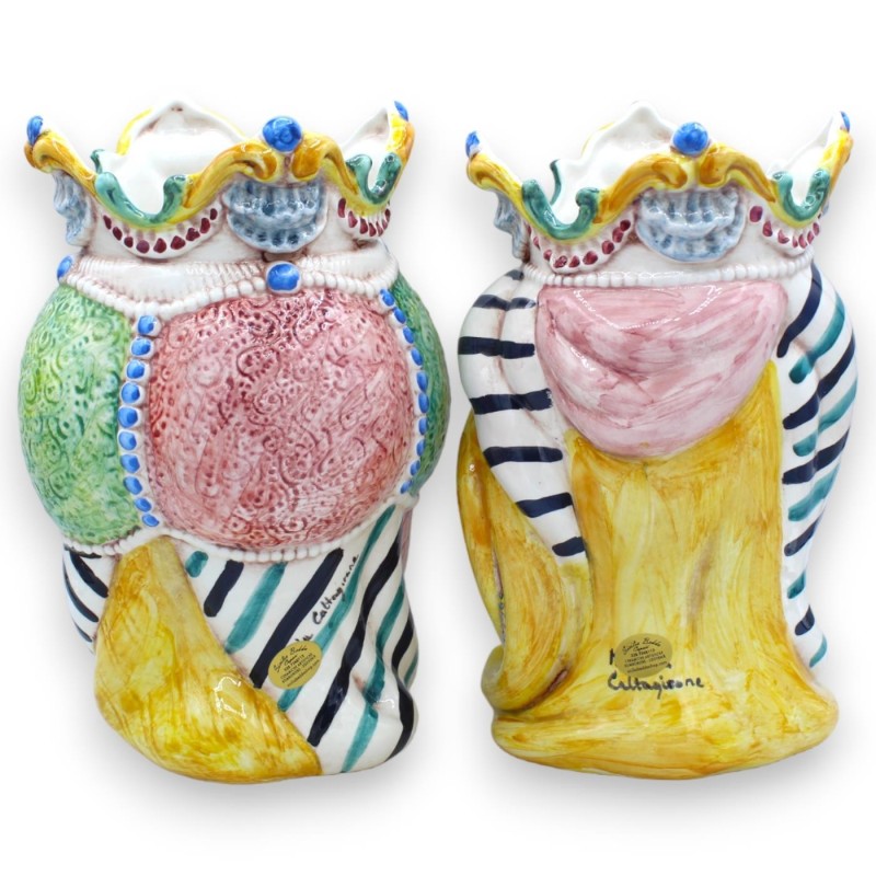 Coppia Teste di moro ceramica Caltagirone, h 25 cm ca. Corona e turbante MD1 - 