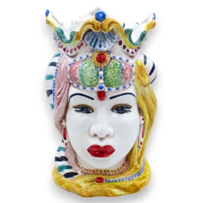 Coppia Teste di moro ceramica Caltagirone, h 25 cm ca. Corona e turbante MD1 - 