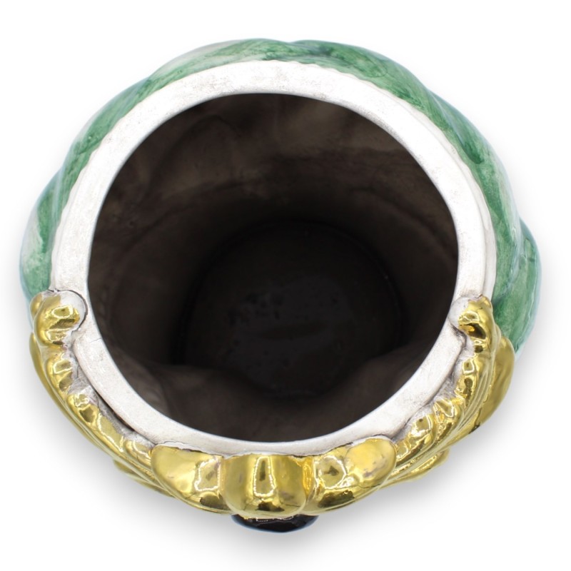 Testa di moro in Ceramica Caltagirone h 28 cm ca. (1Unità) dettagli in oro zecchino 24k, turbante verde - 