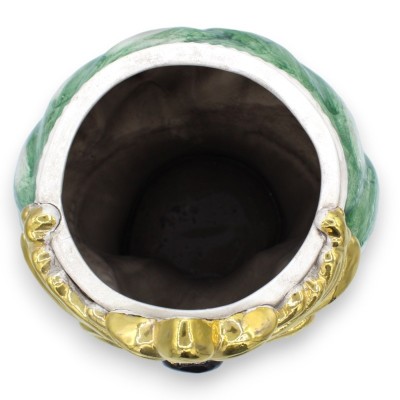 Tête marron foncé en céramique de Caltagirone h environ 28 cm. (1Pc) Détails en or pur 24 carats, turban vert - 