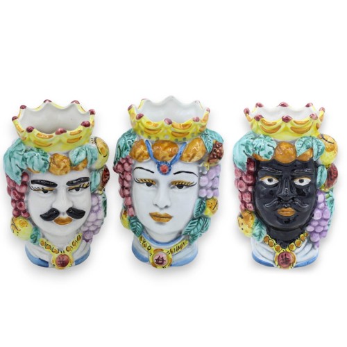 Testa di moro in ceramica Caltagirone h 13 / 14 cm ca. (1Unità) con corona e frutta - 