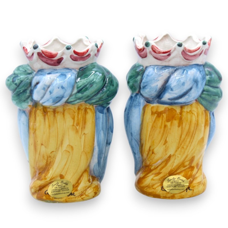 Paire de têtes marron foncé en céramique de Caltagirone, h environ 13/14 cm. couronne et turban MD1 - 
