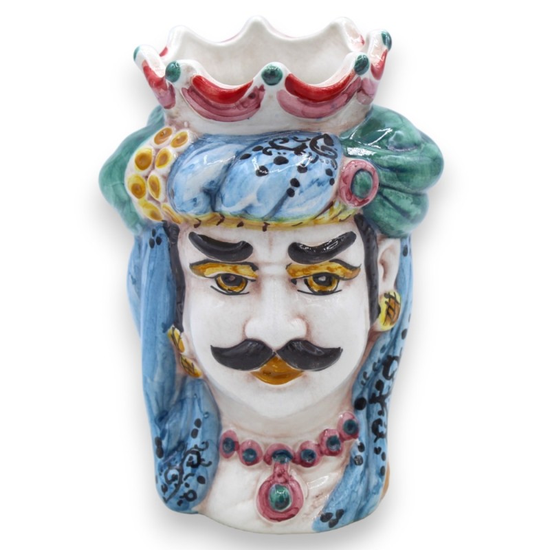 Paire de têtes marron foncé en céramique de Caltagirone, h environ 13/14 cm. couronne et turban MD1 - 