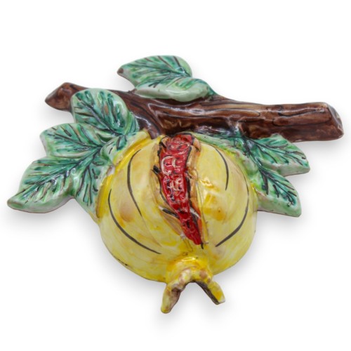 Romã cerâmica Caltagirone com ramo e folhas - H 20 cm x 20 cm aprox. -  2