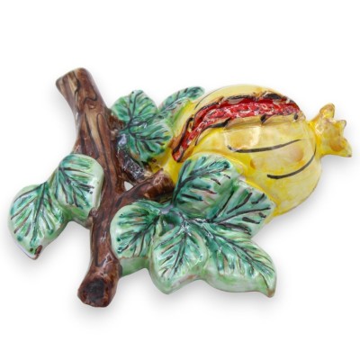 Granatapfel aus Caltagirone-Keramik mit Zweig und Blättern – H 20 cm x 20 cm ca. - 