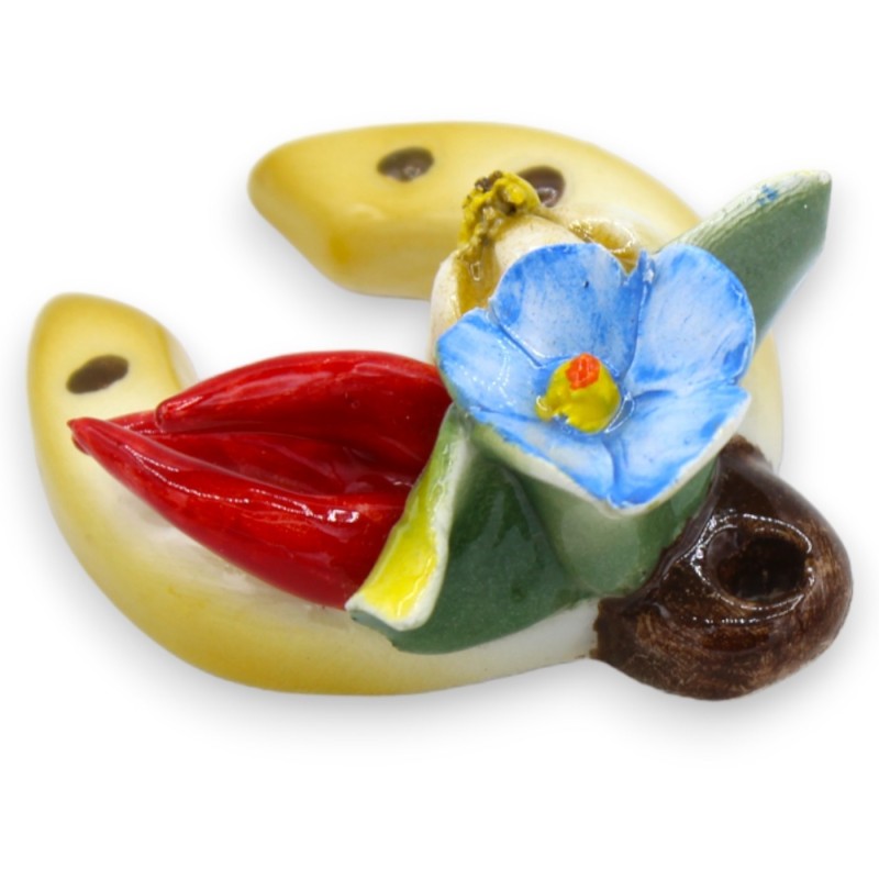 Hufeisen aus feiner Keramik mit Blumen-, Chili- und Knoblauchapplikationen - 