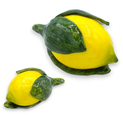 Zitrone mit Blättern aus hochwertiger Keramik, mit 2 Größenoptionen (1 Stück) - 