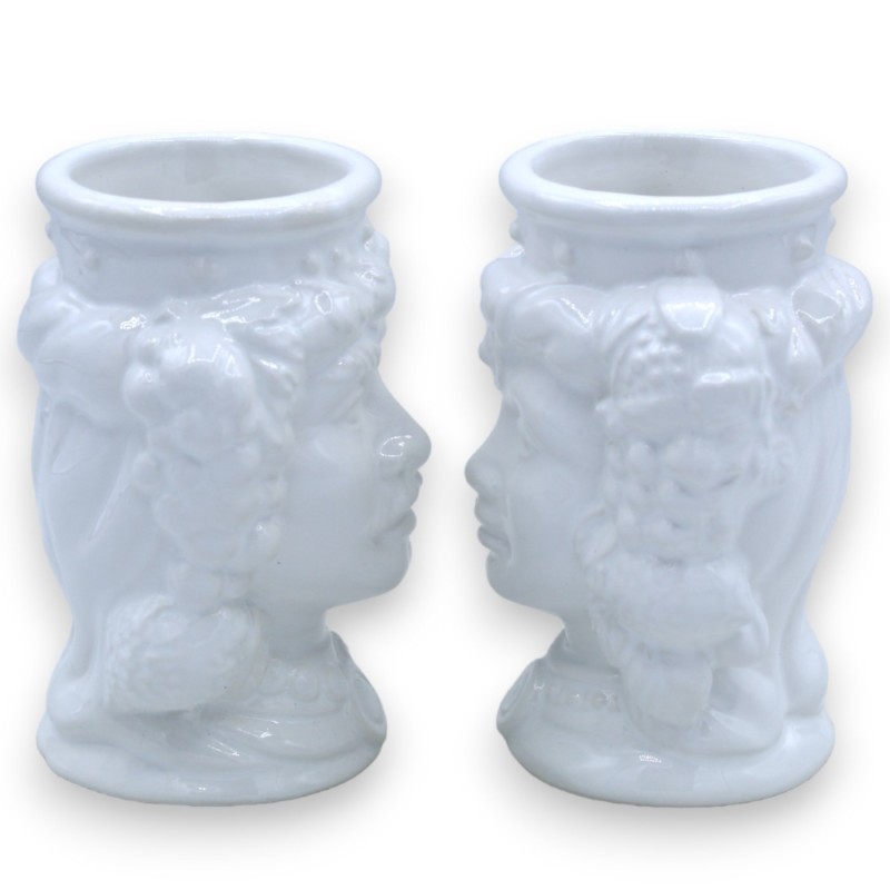 Par de Cabezas de Moro en cerámica de Caltagirone - h cm 10 / 11 cm aprox. Blanco brillante - 