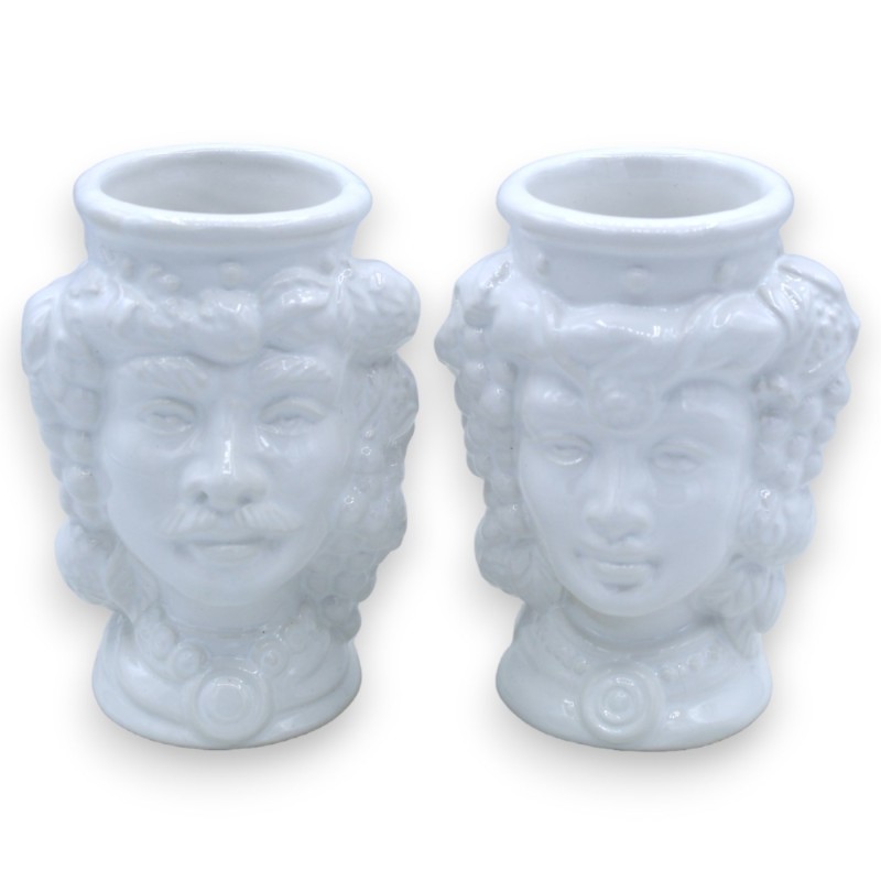 Par de Cabezas de Moro en cerámica de Caltagirone - h cm 10 / 11 cm aprox. Blanco brillante - 