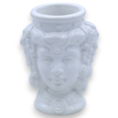 Coppia Teste di Moro in ceramica Caltagirone, h cm 10 / 11 cm ca. Bianco Lucido - 
