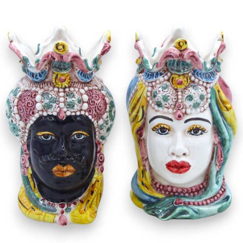 Paar dunkelbraune Emiri-Köpfe aus Caltagirone-Keramik, H ca. 13/14 cm. Krone und Turban MD4 - 
