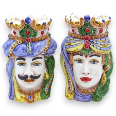 Paar normannische Moorköpfe aus Caltagirone-Keramik, H ca. 13/14 cm. mit MD6-Krone - 