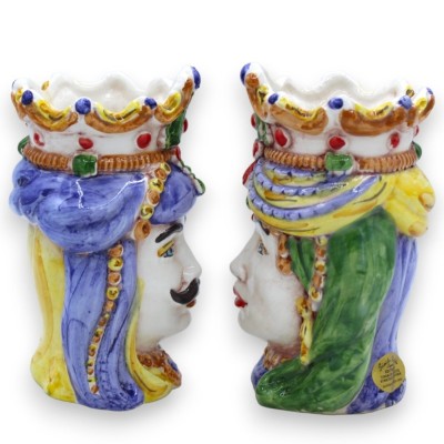 Paar normannische Moorköpfe aus Caltagirone-Keramik, H ca. 13/14 cm. mit MD6-Krone - 