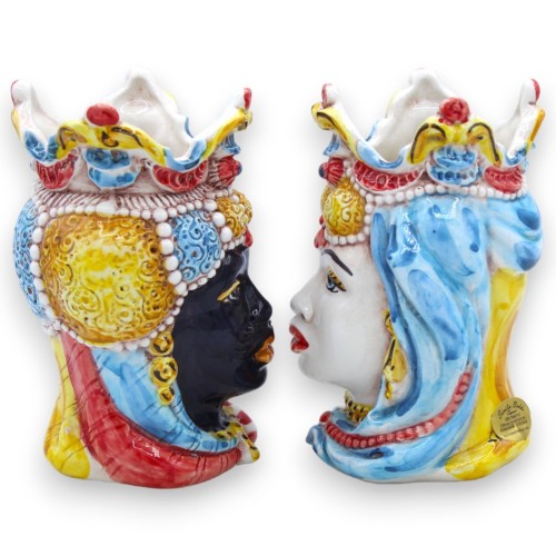 Para ciemnobrązowych główek z ceramiki Caltagirone, wys. ok. 13/14 cm. korona i turban MD7 -  2