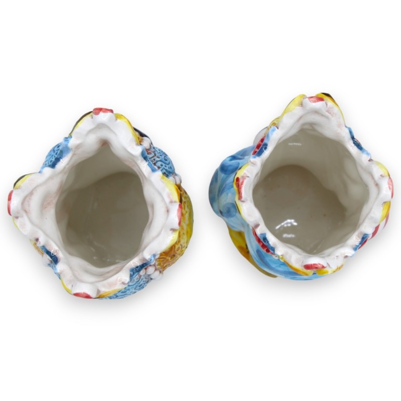 Paire de têtes Emiri marron foncé en céramique de Caltagirone, h environ 13/14 cm. avec couronne MD7 - 