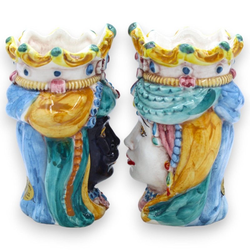Para ciemnobrązowych główek z ceramiki Caltagirone, wys. ok. 13/14 cm. korona i turban MD14 - 
