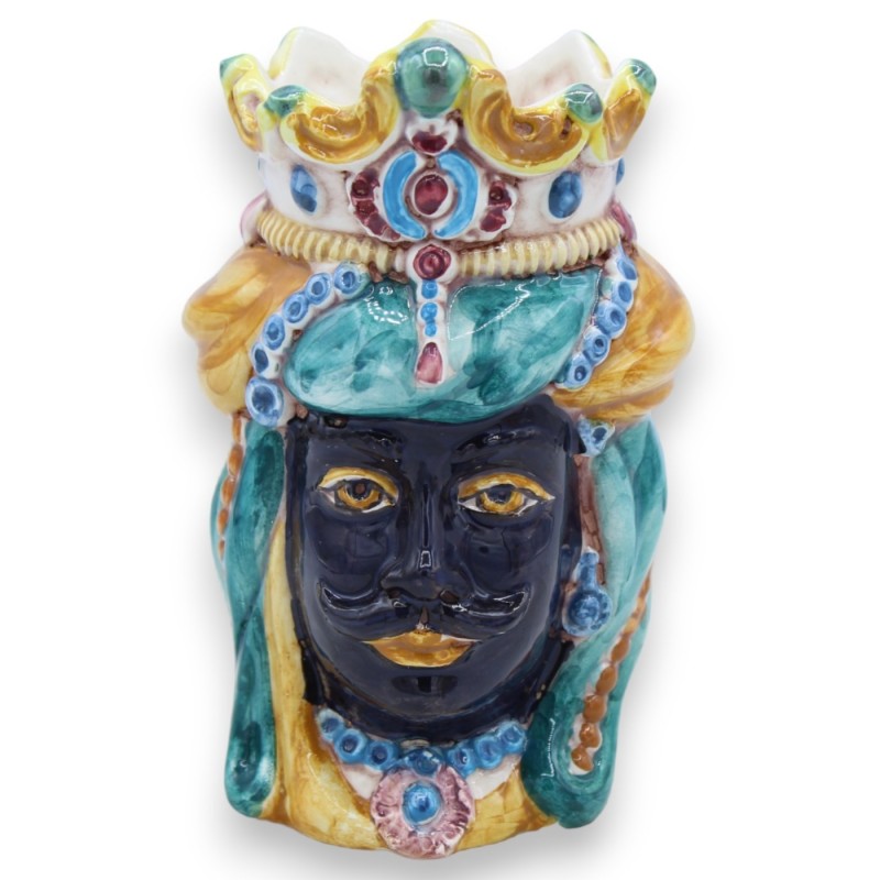 Para ciemnobrązowych główek z ceramiki Caltagirone, wys. ok. 13/14 cm. korona i turban MD14 - 