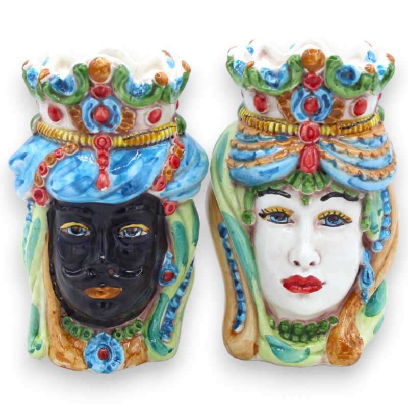 Para ciemnobrązowych główek z ceramiki Caltagirone, wys. ok. 13/14 cm. korona i turban MD15 - 