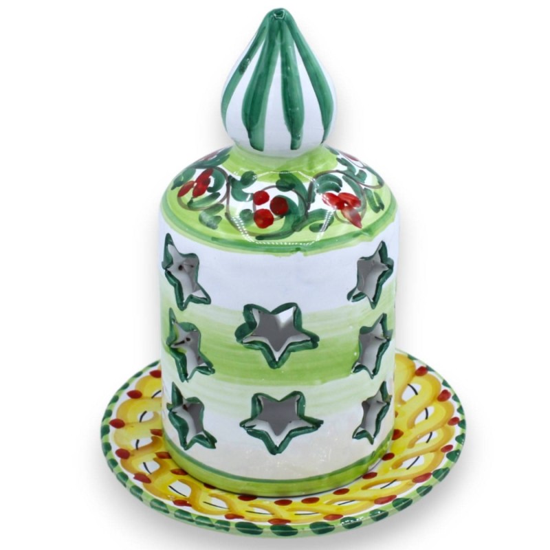 Grand bougeoir de Noël en forme de bougie, sculpté et décoré à la main, d'environ 22 cm de haut. (1pc) 2 options de déco