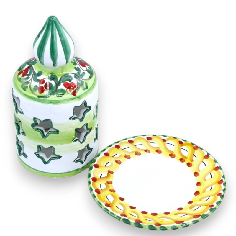 Grand bougeoir de Noël en forme de bougie, sculpté et décoré à la main, d'environ 22 cm de haut. (1pc) 2 options de déco
