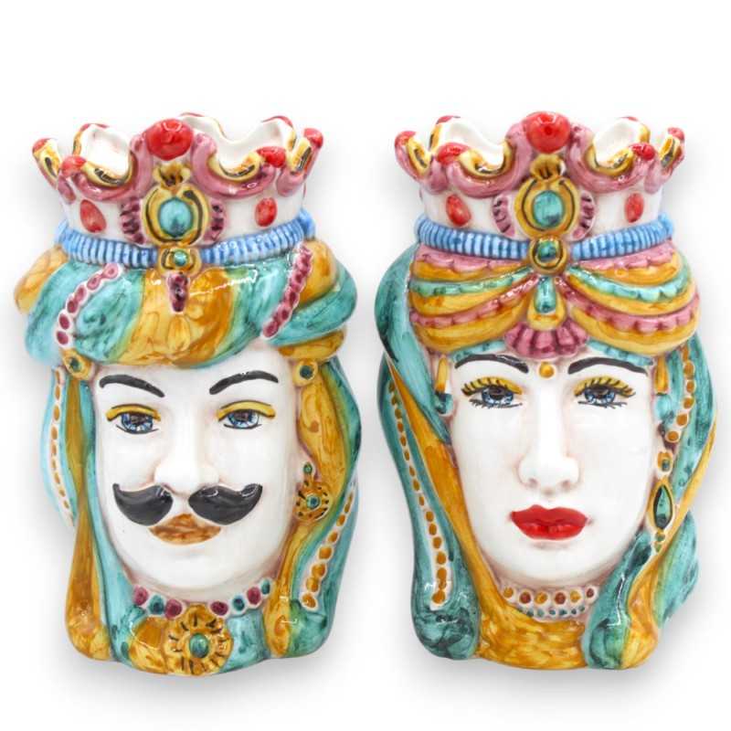 Pair of dark brown heads in Caltagirone ceramic, h approx. 18 cm. Crown and turban MD4 - 