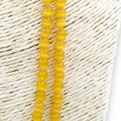 Collana con doppio filo di pietra occhio di gatto h 70 cm ca. Tris di Piastrelle in pietra lavica con cristalli e maioli