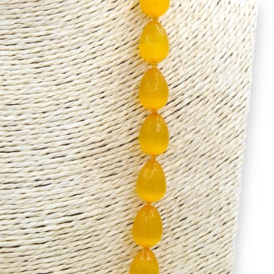 Collana con doppio filo di pietra occhio di gatto h 65 cm ca. Tris di Piastrelle in pietra lavica con cristalli e maioli
