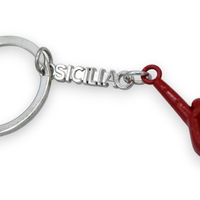 Portachiavi Corna contro il malocchio e incisione "SICILIA" - h 10 cm ca. - 